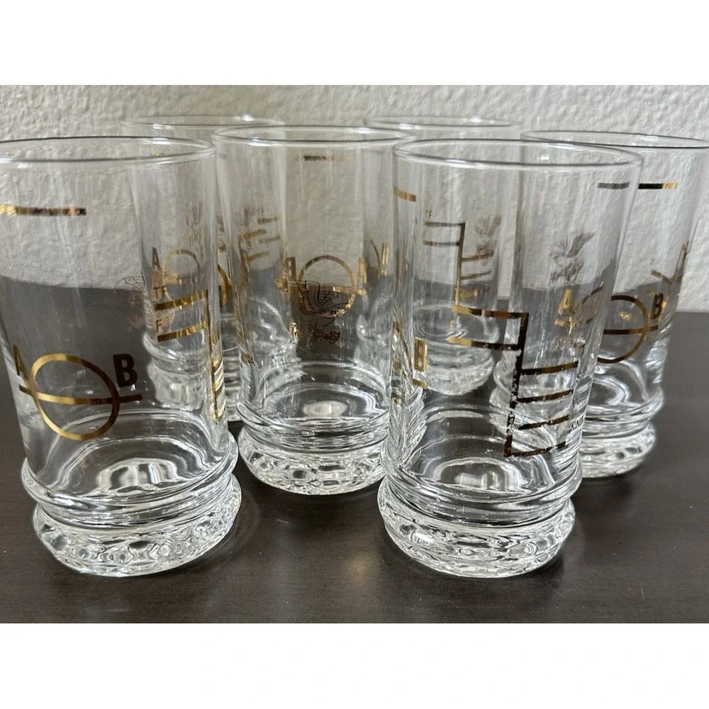Mid-Cent Mod Plimsoll Lines Mark Load Line Glasses Set of 6 Nautical Markings